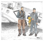 Bf 109E ace A. Galland and mechanic