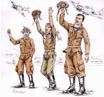 Japanese kamikaze pilots (3 fig.)